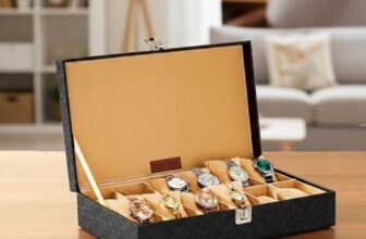 amazon basics Unisex Faux Leather Watch Organiser Box with 12 Slots |Watch Organiser|33.5LX20.5BX8H cm| Black