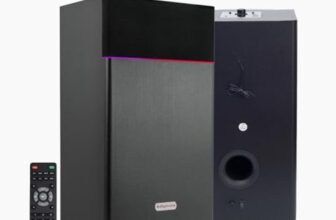Digimate Boombox Tower Speaker with Wireless Mic, 80 W, LED Lights, FM Radio, USB, AUX, Bluetooth, Karaoke, Remote Control (Black)