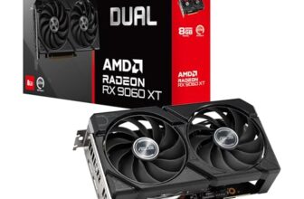 ASUS Dual Radeon RX 9060 XT 8GB GDDR6 Graphics Card, PCIe 5.0, HDMI 2.1b, DisplayPort 2.1a, 2.5-Slot Design, Axial-tech Fan Design, 0dB Technology