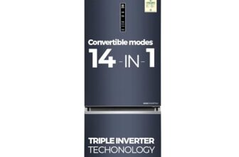 Haier 325L Frost Free Double Door 2 Star Refrigerator with Freezer at Bottom, Triple Inverter & Dual Fan Motor Technology, External Digital Display Panel (HEB-332GBA-P, Graphite Black, 2026 Model)