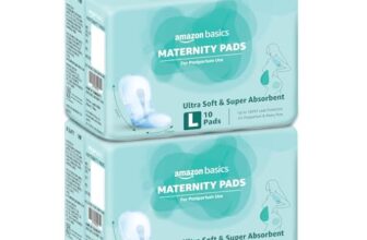 Amazon Basics Maternity Pads | Large | 450mm | Upto 650ml High Absorption | Breathable Top Layer | Contoured Slim Fit | Postpartum & Heavy Flow Protection | 20 Count (10 x Pack of 2)