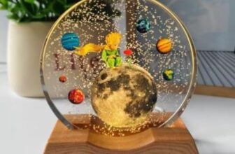 One94Store 3D Acrylic LED Night Light – Warm White & Moon and Stars Design with Durable Plastic Base, Decorative Table Lamp for Bedroom, Living Room, Kids Room, Study & Home Décor Gifting