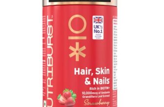 Nutriburst Biotin Gummies for Healthy Hair, Skin & Nails Growth | With High Potency 10000 mcg of Sesbania Extract Natural Biotin,Folic Acid & Multivitamins, No-Added Sugar, Strawberry Flavor|60 Gummy