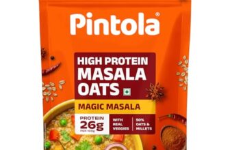 Pintola 26g High Protein Masala Oats 750g, Magic Masala, Breakfast Cereal with High Fiber & Veggies, No Palm Oil, No Preservatives, 5 min Healthy Snack, Helps Manage Weight, Gym Endurance & Gut Friendly