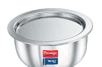 Prestige 14cm/1L Tri-Ply Stainless Steel Tope with Lid|Gas and Induction Compatible| Even Heat Distribution|Strong and Durable| 5 Years Warranty