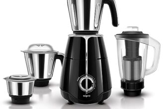 Wipro Elato FMG206 1000 Watt Mixer Grinder with 4 Jars,Heavy Duty 100% Copper Motor,Superfast Grinding,Stone Pounding Blade for Masala, 4 Jars Mixer Grinder 1000 Watt, 5 Years Motor Warranty, Black