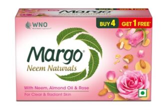Margo Neem Naturals Soap with Goodness of 1000 Neem Leaves (100gm X Pack of 5) | Enriched With Almond Oil & Rose | Soap for Clear & Radiant Skin [100GM X 5]