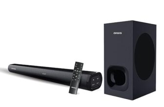 Aiwa Soundbar with Bluetooth V5.3 and Powerful Bass, 6.50 Inches Subwoofer, 2.1 Channel with Remote Control SD Card, HDMI AUX, USB and Optical Connectivity 240W Sound bar | Satori – AW-SSB240 (Black)