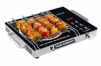 Cadlec HeatCraft 2200W Infrared Cooktop Stove with Grill Rack for Barbecue, Crystal Glass Plate, Digital Display, Touch Control, Infrared Hot Plate (Black)