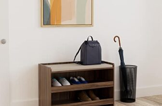 Amazon Brand – Solimo Ashburn Engineered Wood Shoe Rack with 2 Shelves and Seating, Asian Walnut
