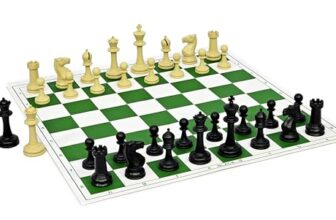 StonKraft 18.2” x 18.2” Tournament Chess Vinyl Foldable Chess Game with Solid Plastic Pieces (with Two Extra Queens + Vinly Pouch) – for Professional Chess Players (Green)