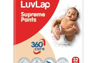 LuvLap Supreme Diaper Pants Large (LG) 9 to 14Kg, 32Pcs, 360° skin care with 10 million breathable pores, Aloe Vera for superior Rash prevention, upto 12hr protection, 5 layer super light core
