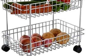 ASHLAS 4 Layer Stainless Steel Kitchen Trolley Rack Fruit Vegetable Storage Rack Vegetable. (Silver) (2 Layer)