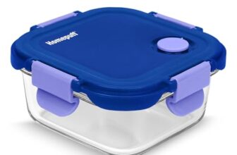 Home Puff Borosilicate Glass Lunch Box Set of 1 x 320ml | Airtight Leakproof Lid with Snap Lock & AirVent| Microwave Oven Freezer Safe, Glass Tiffin Box for Office, School, Meal Prep Container(Purple)