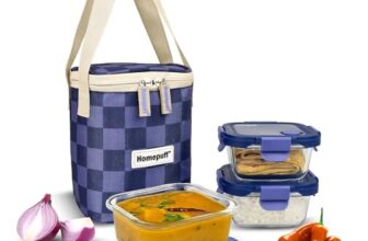 Home Puff Borosilicate Glass Lunch Box with Lunch Bag, Snap Lock, Airvent, Airtight, Leakproof Lid | Tiffin Box for Office School, Food Grade Containers with Microwave, Freezer Safe (3pc/ 320ml Each)