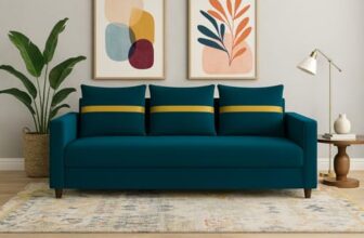 FURNY Premium Berris 3 Seater Fabric Sofa Set for Living Room | with Velvet Fabric | 3- Year Warranty in Teal Color