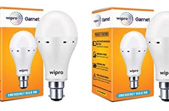 Wipro Garnet 9w LED Emergency Bulb | Cool Day White (6500K) | B22 LED Bulb Base | Inverter Bulb for home, with 4 Hours battery back up| Li-ion Battery | Over charging Protection | Pack of 2