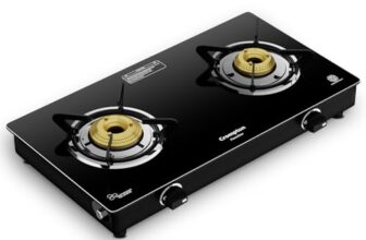 Crompton FlameStar 2 Burner Glass Top LPG Gas Stove | 1 Jumbo & 1 Medium Brass Burner | Max Space | Easy Cleaning | Toughened Glass | Tri Pin Burners | 2 Year Manufacturer’s Warranty