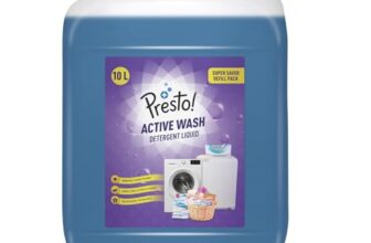 Amazon Brand – Presto! Active Wash Detergent Liquid | 10 Litre | Tough On Stains | Gentle On Fabrics | Machine And Hand Wash