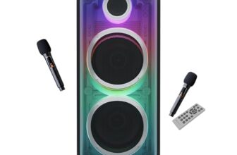 Zebronics 160W Party DJ Speaker, Upto 3.5h Playback, Dual Mic, Karaoke, 2X Full-Range 25.4cm Driver, TWS, 4EQ Modes, 6.3mm Dual Mic & a Guitar in, BT, USB, AUX, RGB, LED Display (Party Fyre 510)