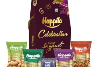 Happilo Premium Celebrations Gift Pack with 5 Inclusions | Almond, Cashew, Raisin, Date Bite, Party Snack, | Dry Fruits Gift Box | DOVE Birthday, Anniversary Gift Hamper