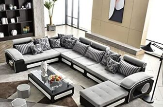 Torque Wood – Silvester 12 Seater Sofa Set for Living Room (Right Side, Silver & Black) | Interchangeable U Shape Sectional Sofa with Puffy and Stool for Guest Room