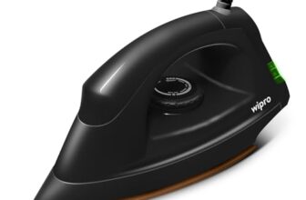 Wipro GD208 Automatic Electric Dry Iron 1200 Watt With Large LED Indicator | Large Soleplate|Anti Bacterial German Weilburger Double Coated Soleplate | Quick Heat Up – 1200 Watts, Black