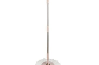 Amazon Brand – Presto! Extendable Stainless Steel Spin Mop Stick with Plate & Microfiber Refill | 123 cm Telescopic Rod | Quick Lock Mechanism | Chestnut
