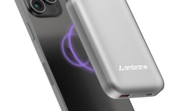 Ambrane Magsafe Wireless 10000Mah Fast Charging Power Bank,Strong Magnet,22.5W Output for iPhone 12 Back Cover & Above,Android & Other Qi Enabled Devices + Magnetic Ring (Aerosync Snap,Silver)