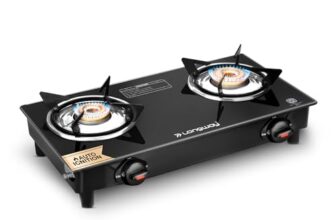 Longway Furn Glass Top | 2 Burner Auto Ignition Glass Gas Stove | ISI Certified with 2 Years Warranty (Black)