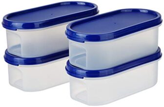 Amazon Brand – Solimo Modular Plastic Storage Containers With Lid (Transparent, Set Of 4, 525ml)