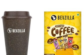 Bevzilla 24 Assorted Coffee Sachets & Tumbler Pack | Eco-Friendly Coffee Tumbler | Best for Espresso, Latte & Cappucino