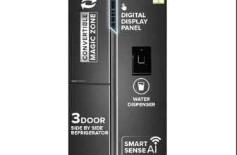 Haier 592L Frost Free 3-Door Water Dispenser 3 Star Side by Side Refrigerator,Convertible,Wi-Fi,Inverter,Digital Display Panel,Deo Fresh Technology (HRT-683WGKU1, Graphite Black)