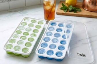 Clazkit Silicone Ice Cube Tray with Lid (2 Pack, 21 Cavities Each) | Easy Pop-Out Round Ice Mold | BPA Free Flexible Ice Tray | Stackable Ice Cube Maker for Freezer, Whiskey, Cocktails, Juice