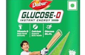Dabur Glucose-D Instant Energy Drink Powder – 500gm| Enriched with Vitamin D & Calcium | 99.4% Glucose Quick Energy Replenishment Formula | Easy to Mix Refreshing Drink