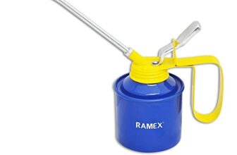 Ramex Oil Can, Oil Can For Vehicles, Multipurpose Metal Oil Can, Oil Can Pump Oiler With Fixed Spout, For All Lubrication Need Of Car, Bikes, Machines And Industrial Use -1/2 Pint Capacity. Glossy Blue & Yellow Oil Can