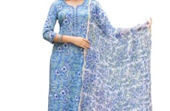 FABNEX Kurta Set for Women | Cotton Blend Regular Women Kurti with Dupatta (K-101-BLUE-M)