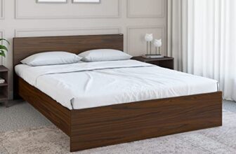 Nilkamal Arthur Wooden Queen Bed Without Storage | Engineered Wood | Contemporary Design | Walnut