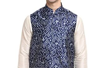 Jompers Men’s Digital Printed Nehru Jacket. (Blue, M)