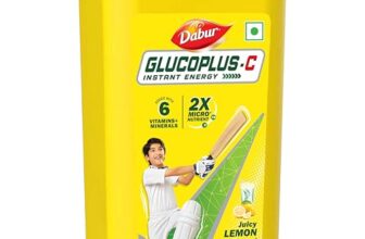 Dabur Glucoplus C Instant Powder Energy Glucose (Lemon Flavour) – 400gm | Replenishes Energy with 6 Added Vitamins and Minerals | 20% More Glucose In Every Sip | Vitamin C and Zinc Helps Boost Immunity | Calcium, Phosphorus and Vitamin K Support Bone Health