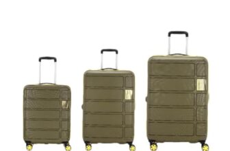 Kamiliant by American Tourister Harrier Zing|Trolley Bag Set of 3 (55+68+79 cms) for Travel| Hard Case Polypropylene (PP) Suitcase|360° 8-Wheel Spinner Luggage Trolley|Combination Lock|Military Olive