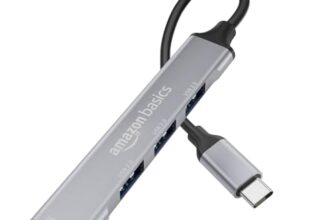 Amazon Basics 4-in-1 USB C Hub, Type C Multiport with 1 x USB 3.0 & 3 x USB 2.0 Ports, up to 5 Gbps High Speed Data Transfer for Laptop, MacBook, PC (Grey)