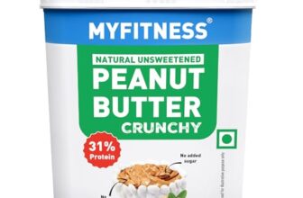 MYFITNESS All Natural Peanut Butter Crunchy 1.25kg | 32g Protein | Unsweetened | No Added Sugar or Salt | No Palm Oil | Nut Butter Spread for Pre & Post-Workout | Cholesterol Free | Zero Trans Fat