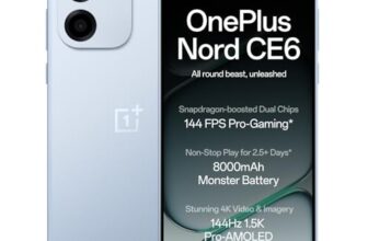 OnePlus Nord CE6 | 8GB+256GB | Fresh Blue | Snapdragon 7s Gen 4 | Segment’s Fastest Touch Response | 8000mAh Battery | 144Hz 1.5K AMOLED Display | 50MP Main + 32MP Selfie 4K Cameras | IP66,68,69,69K