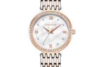 Giordano Analog Watch for Women with Stainless Steel Strap and Crystal Embellished Bezel, Roman Numerals