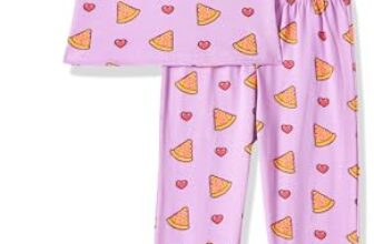 T2F Girls Cotton Printed Oversized Fit Crop Top and Pant Pajama Set Lavender