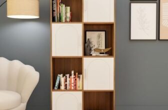 neuspace Cube Arch Engineered Wood Open & Closed Bookshelf | Display Unit | Open 4 Shelves & 4 Door Cabinet Storage for Home & Office|1 Year Warranty (Finish – Leon Teak, Knock Down)