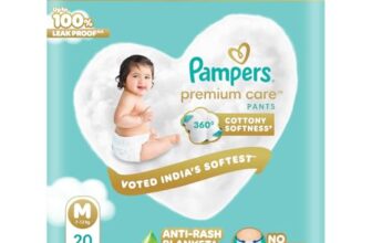 Pampers Premium Care Pant Style Baby Diapers, Medium (M), 20 Count, 7-12kg, All-in-1 with 360 Cottony Softness Diapers
