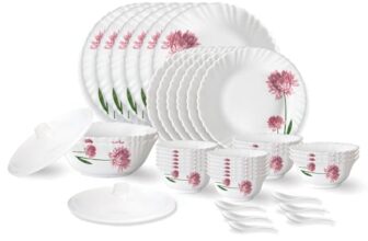 Larah by Borosil Nargis Fluted Series Opalware Dinner Set | 40 Pieces for Family of 6 | Microwave & Dishwasher Safe | Bone-Ash Free | Crockery Set for Dining & Gifting | Plates & Bowls | White