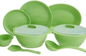 Signoraware Round Plastic Dinner Set, Parrot Green , 31-Pieces